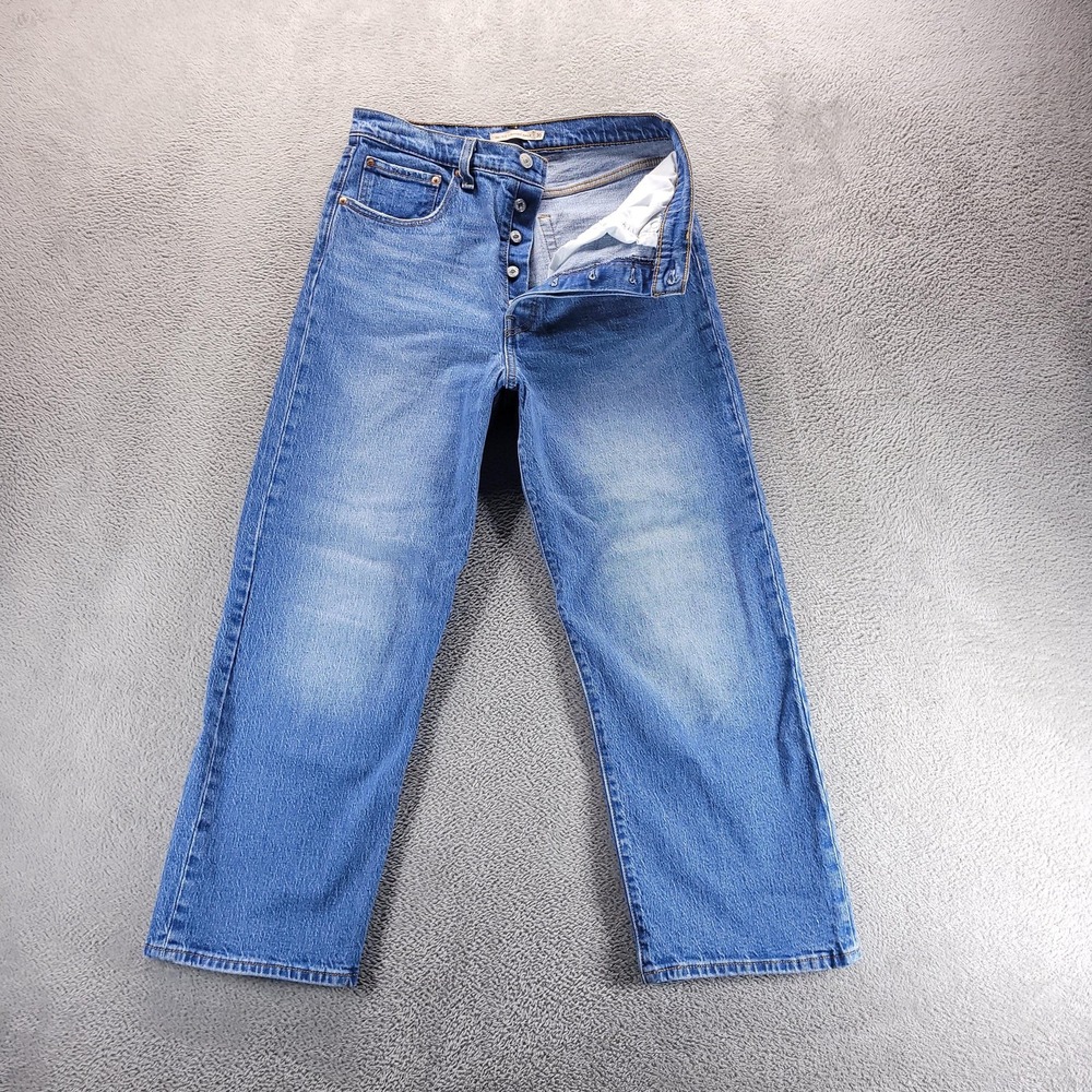 Levis Jeans Womens 30 Blue Ribcage Straight Ankle High Rise Button Fly Stretch
